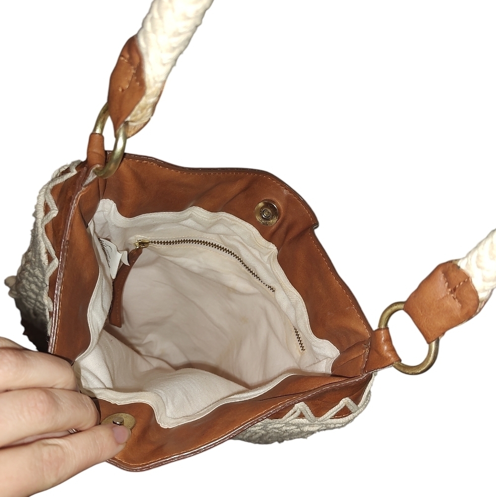 Cream and Brown Macramé Crossbody Bag - Picture 4 of 9
